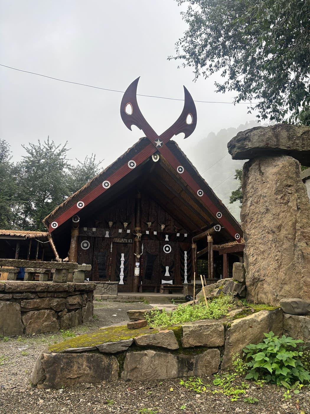 Kisama. Every Naga tribe has its own traditional house here, built side by side.